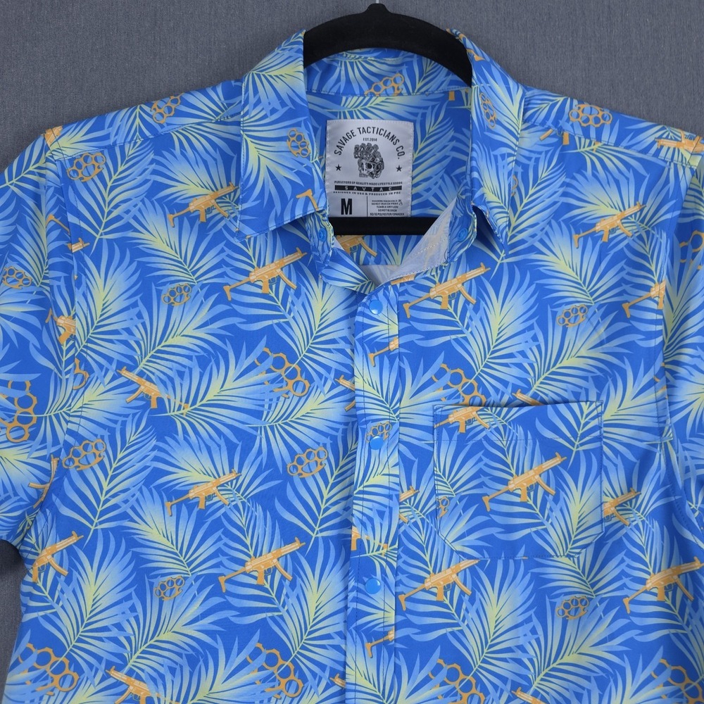 Savage‎ Tacticians Hawaiian Shirt Mens Medium Gangster Paradise Snap Up SavTac